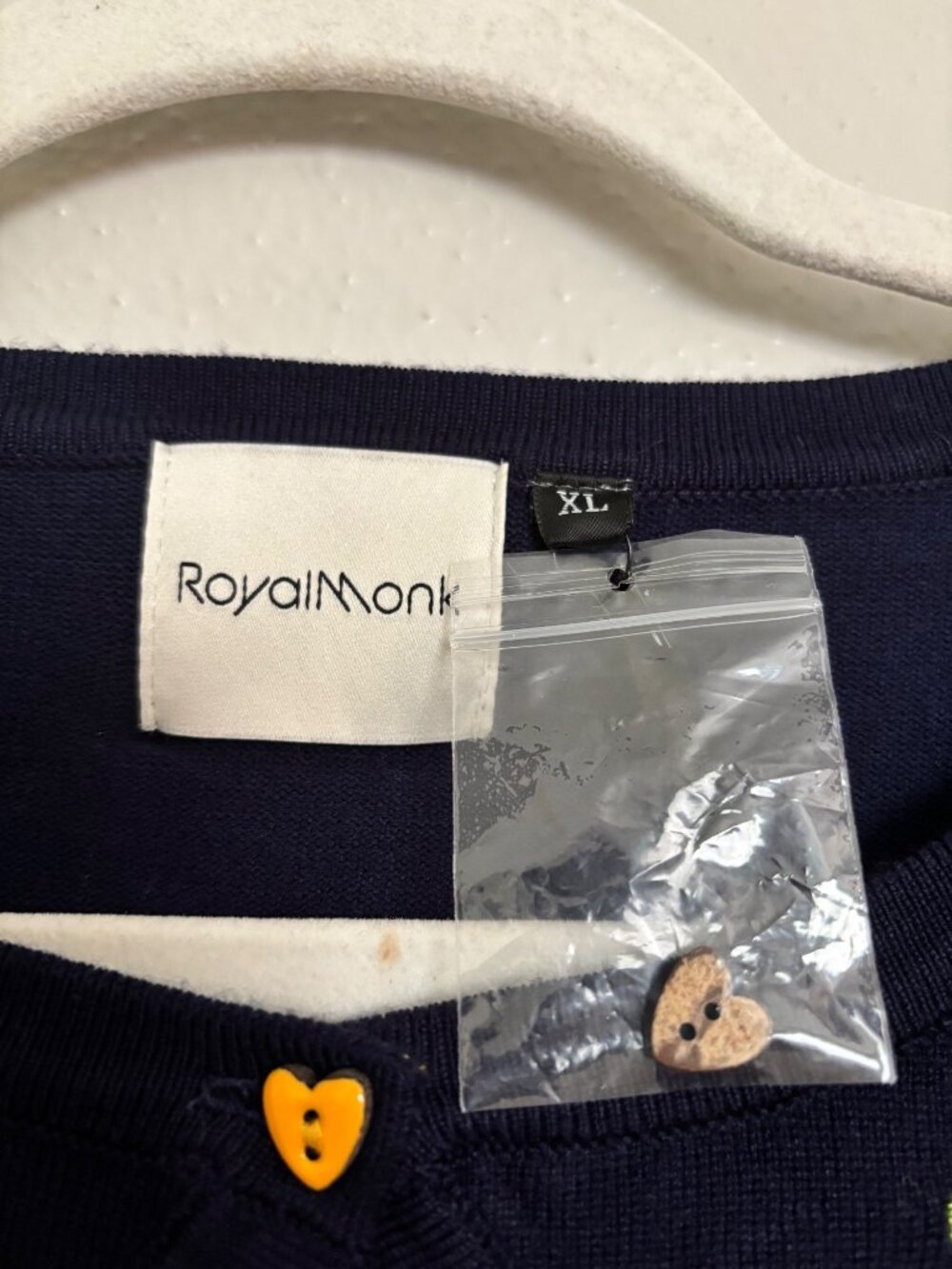 Royal Monk Navy Blue Embroidered Cardigan Heart Buttons Vintage Style XL - Picture 14 of 16